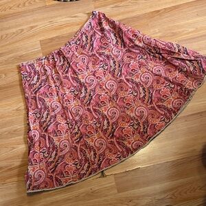 Paisley vintage a-line boho skirt is fully lined and features a crochet hem